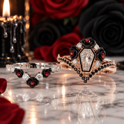 Gothic Romance Wedding Rings- Coffin Cut Diamond Option with Black Roses in 14k White Gold Band with Thorns-Black Diamonds New York