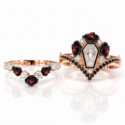 Gothic Romance Wedding Rings- Coffin Cut Diamond Option with Black Roses in 14k White Gold Band with Thorns-Black Diamonds New York