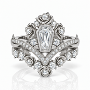 Gothic Romance Wedding Rings- Coffin Cut Diamond Option with Black Roses in 14k White Gold Band with Thorns-Black Diamonds New York