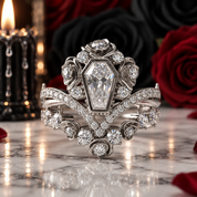 Gothic Romance Wedding Rings- Coffin Cut Diamond Option with Black Roses in 14k White Gold Band with Thorns-Black Diamonds New York