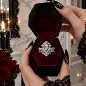 Gothic Romance Wedding Rings- Coffin Cut Diamond Option with Black Roses in 14k White Gold Band with Thorns-Black Diamonds New York