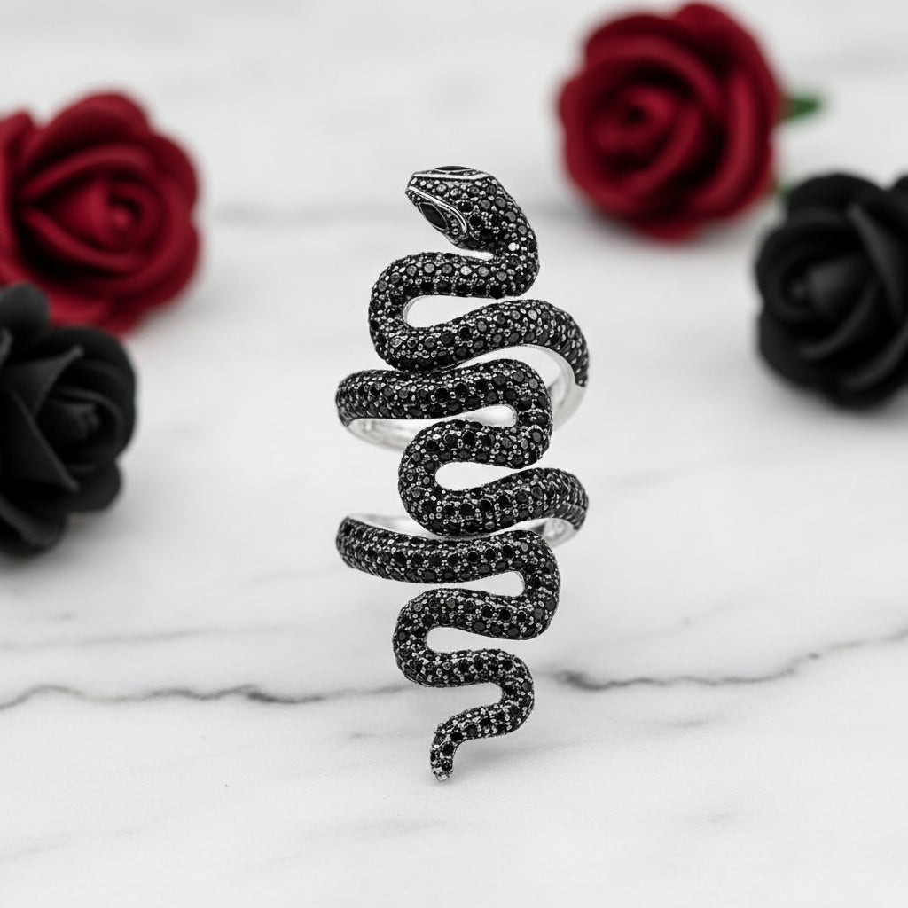 Gothic Serpent Wrap Black Diamond Adjustable Statement Ring-Black Diamonds New York