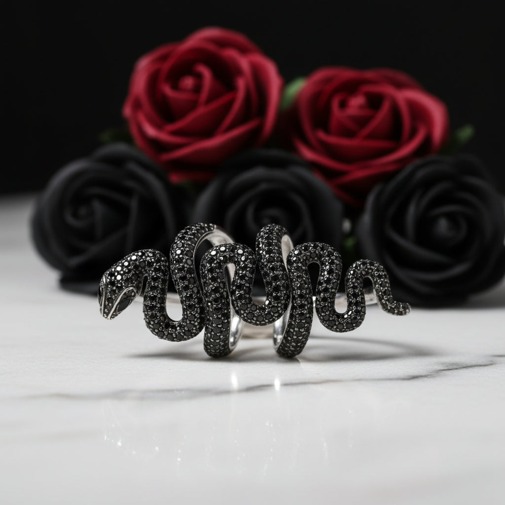 Gothic Serpent Wrap Black Diamond Adjustable Statement Ring-Black Diamonds New York