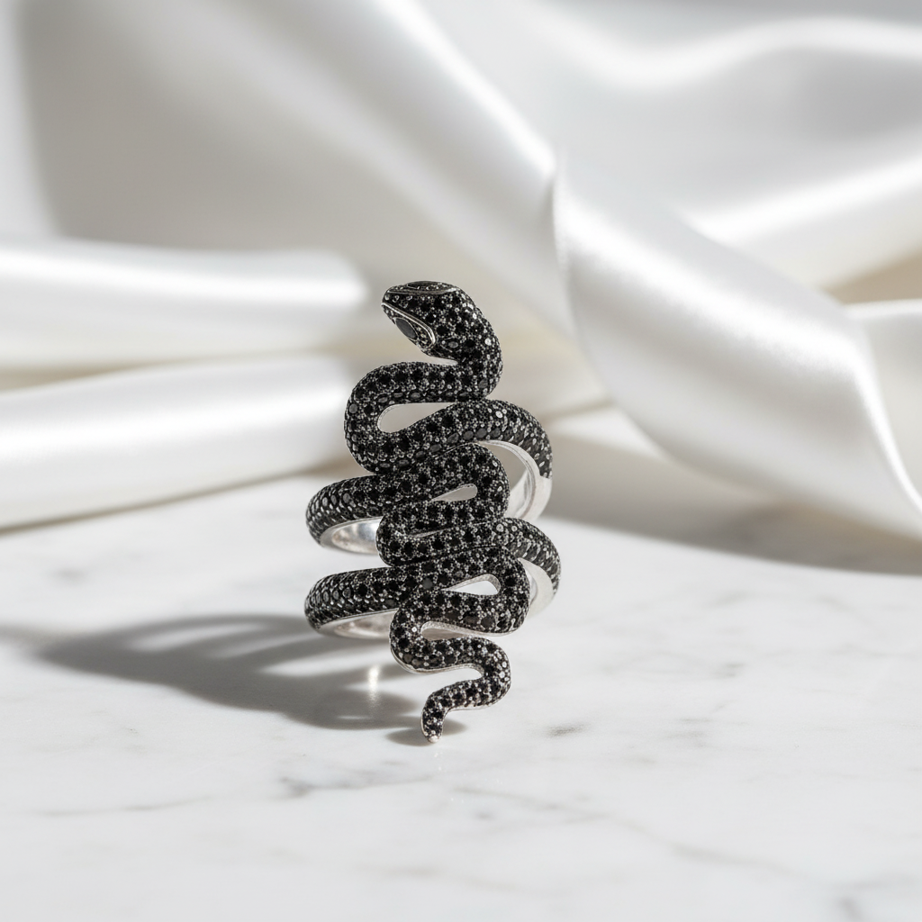 Gothic Serpent Wrap Black Diamond Adjustable Statement Ring-Black Diamonds New York