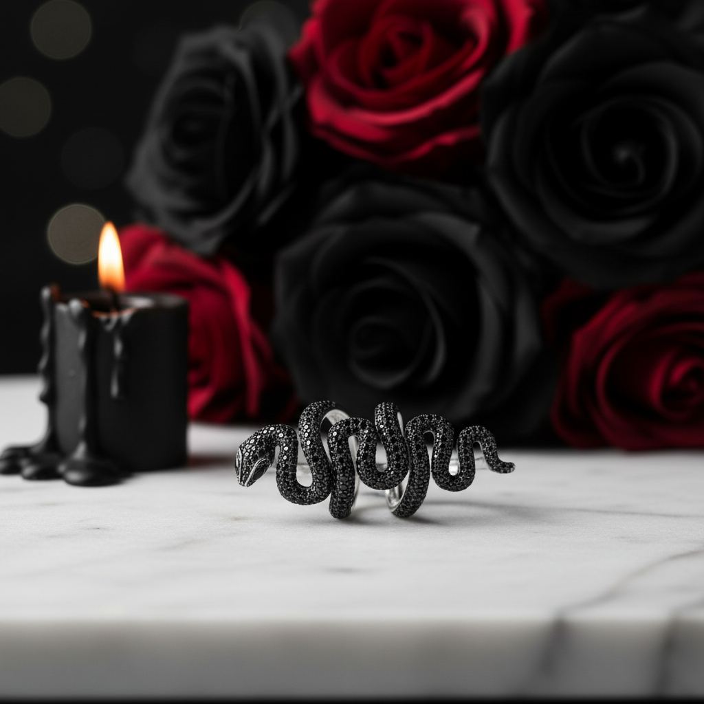 Gothic Serpent Wrap Black Diamond Adjustable Statement Ring-Black Diamonds New York