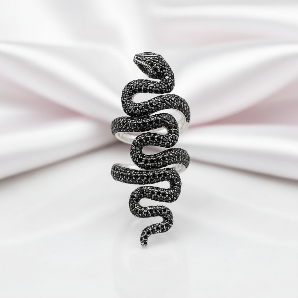 Gothic Serpent Wrap Black Diamond Adjustable Statement Ring-Black Diamonds New York