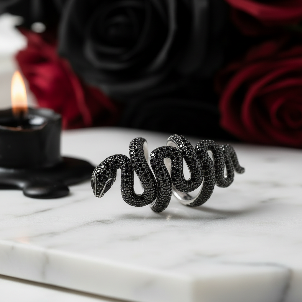 Gothic Serpent Wrap Black Diamond Adjustable Statement Ring-Black Diamonds New York