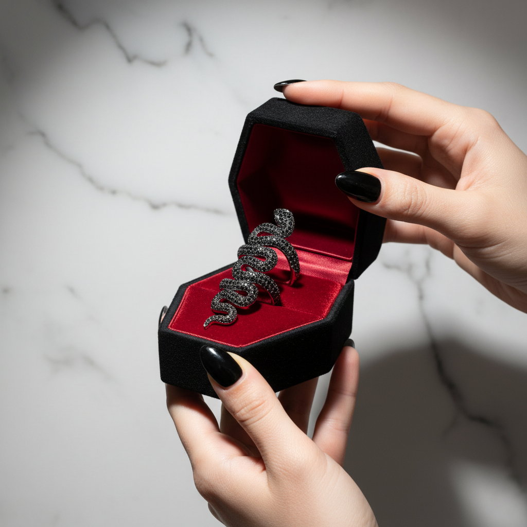 Gothic Serpent Wrap Black Diamond Adjustable Statement Ring-Black Diamonds New York