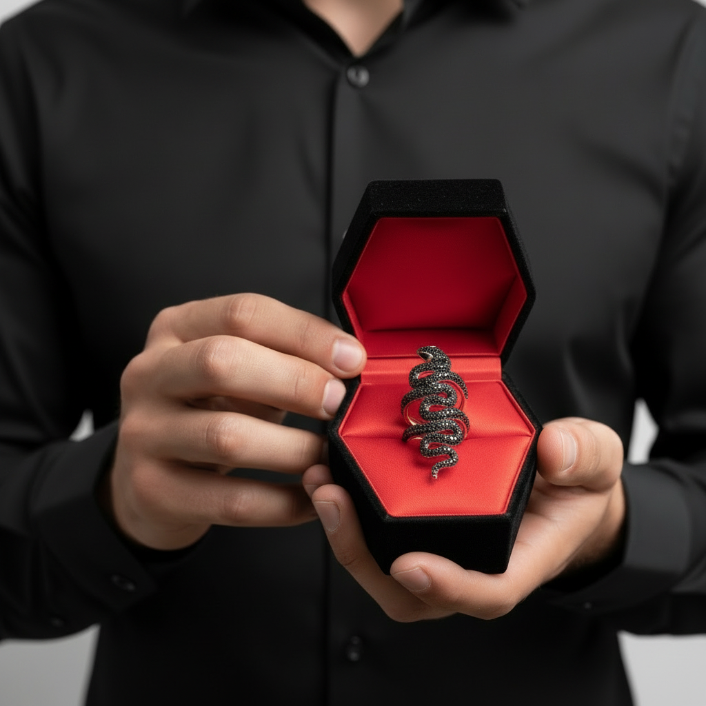 Gothic Serpent Wrap Black Diamond Adjustable Statement Ring-Black Diamonds New York