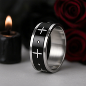 Gothic Two Tone Cross Men's Ring Band-Black Diamonds New York
