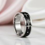 Gothic Two Tone Cross Men's Ring Band-Black Diamonds New York