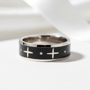 Gothic Two Tone Cross Men's Ring Band-Black Diamonds New York