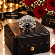 From This Day Forward Wedding Rings - Round Cut Diamond Option Skull Gothic Wedding Rings in 14k White Gold-Black Diamonds New York