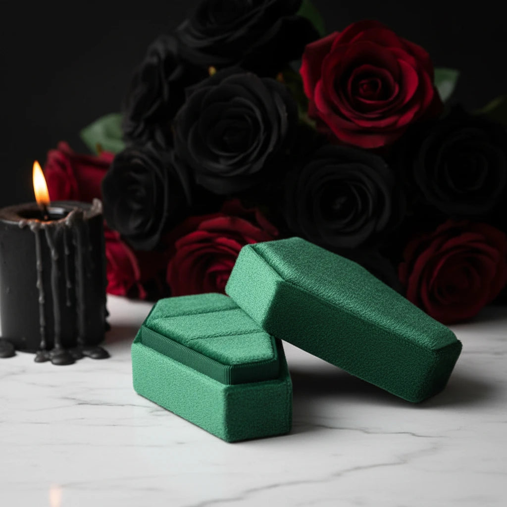 Married Till Buried Personalized Coffin Ring Box-Black Diamonds New York