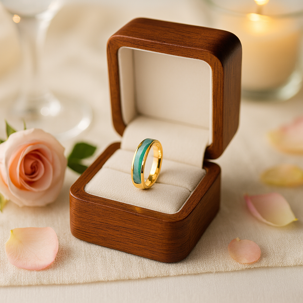 Green Opal Simulated Emerald Green Stainless Steel Ring-Black Diamonds New York