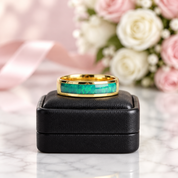 Green Opal Simulated Emerald Green Stainless Steel Ring-Black Diamonds New York