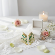 Green Spinel and Diamond Ombre Raindrops Stud Earrings-Black Diamonds New York