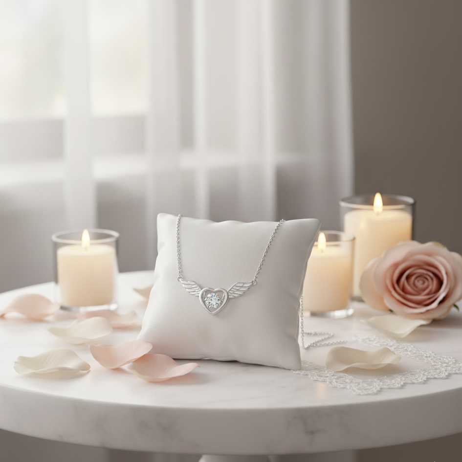 Guardian Angel's Wings Heart Necklace-Black Diamonds New York