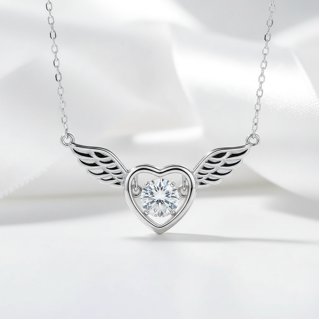 Guardian Angel's Wings Heart Necklace-Black Diamonds New York