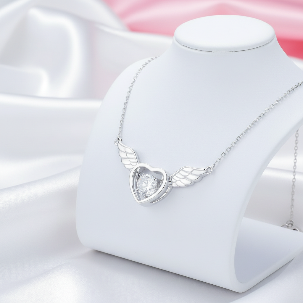 Guardian Angel's Wings Heart Necklace-Black Diamonds New York