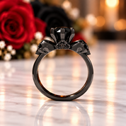 From This Day Forward Wedding Rings - Round Cut Diamond Option Skull Gothic Wedding Rings in 14k White Gold-Black Diamonds New York