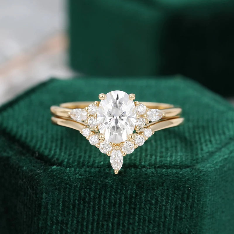 14K Rose Gold 1.5 Ct Oval Cut Moissanite Engagement Ring Set-Black Diamonds New York
