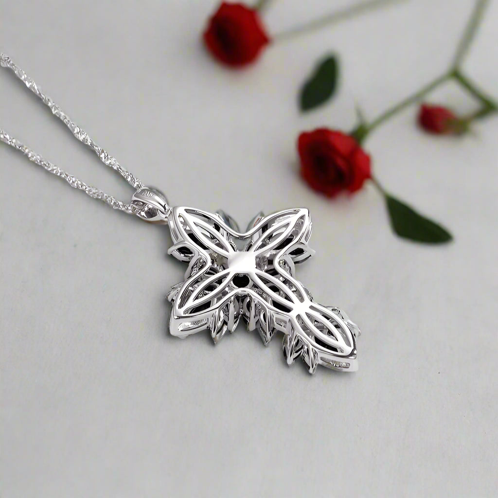 Marquise-cut Black Spinel Spiky Cross Necklace-Black Diamonds New York