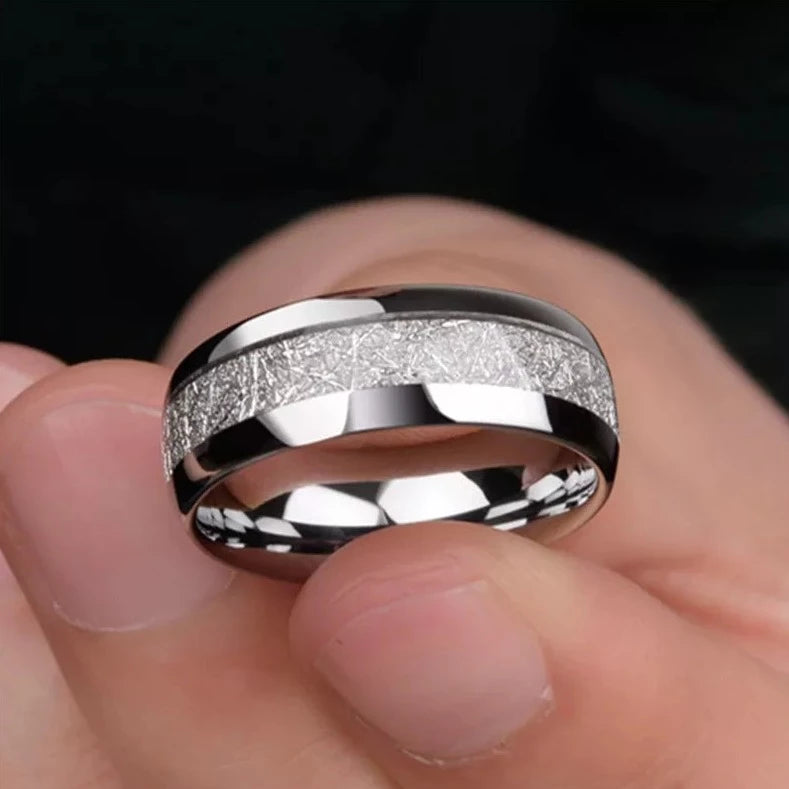 8mm Men's Wedding Band with Meteorite Inlay-Black Diamonds New York