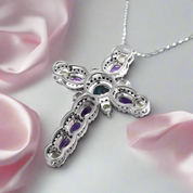 Mystical Multi-gems Cross Pendant Necklace-Black Diamonds New York