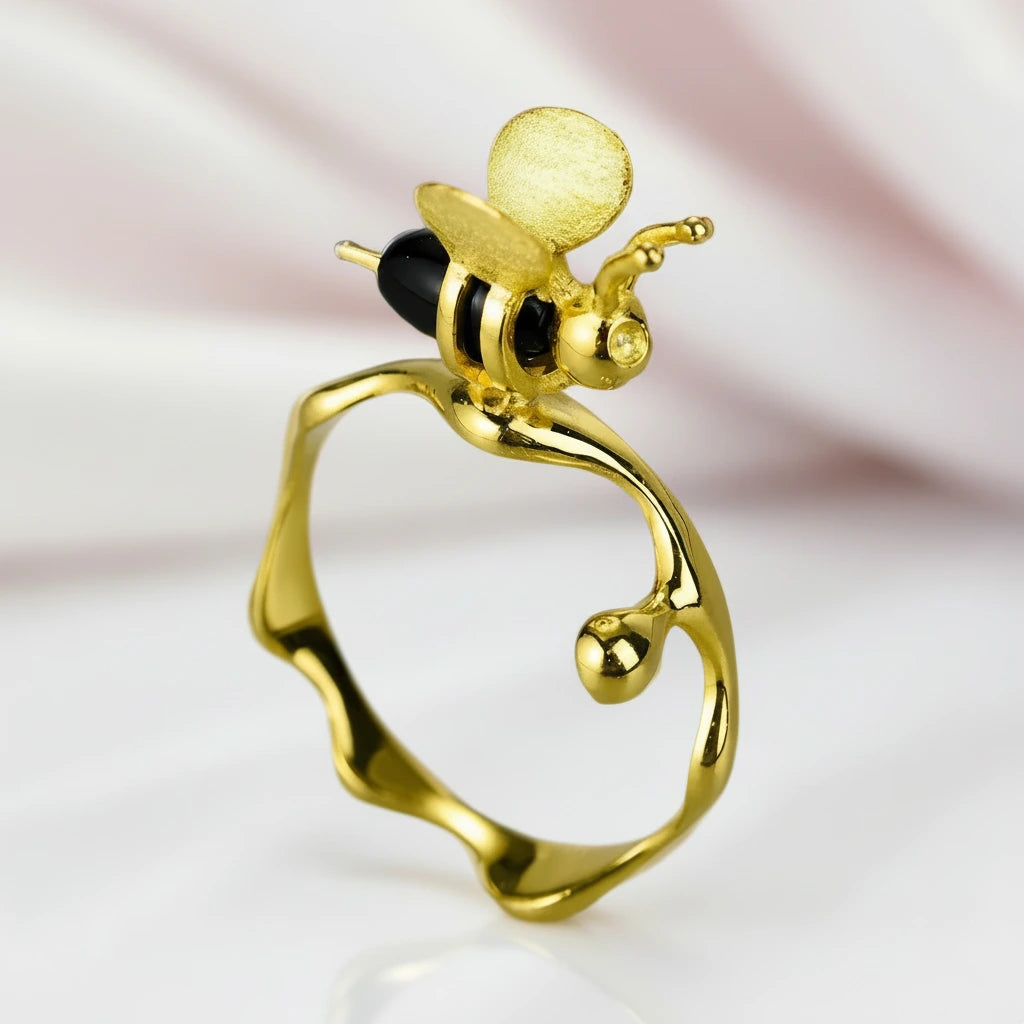 Handmade Bee and Dripping Honey Rings-Black Diamonds New York