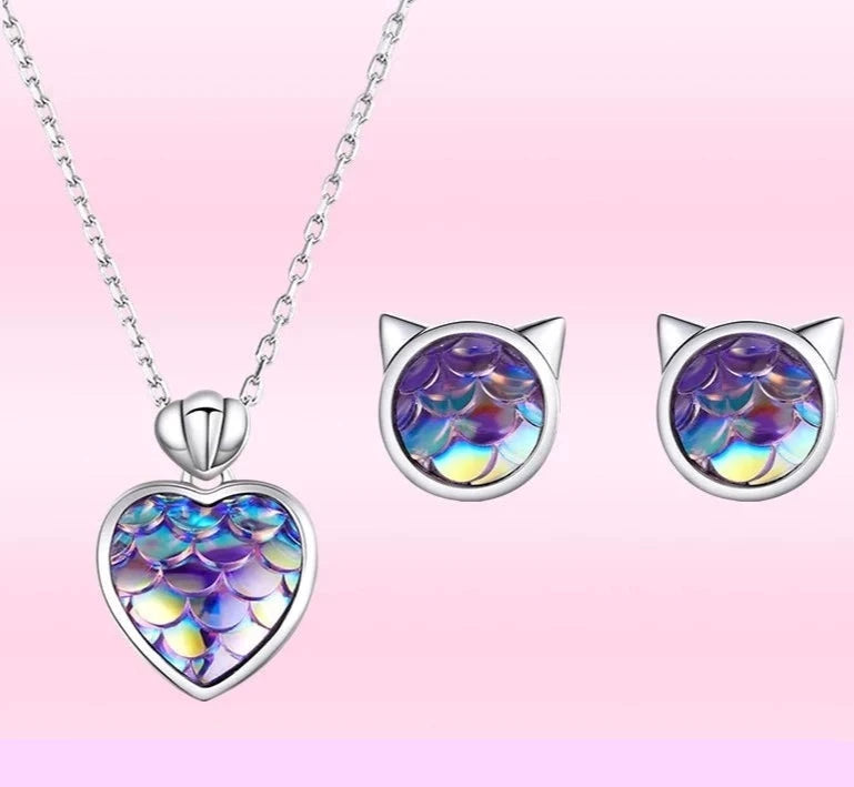 Purple Mermaid Heart & Round Jewelry Set-Black Diamonds New York