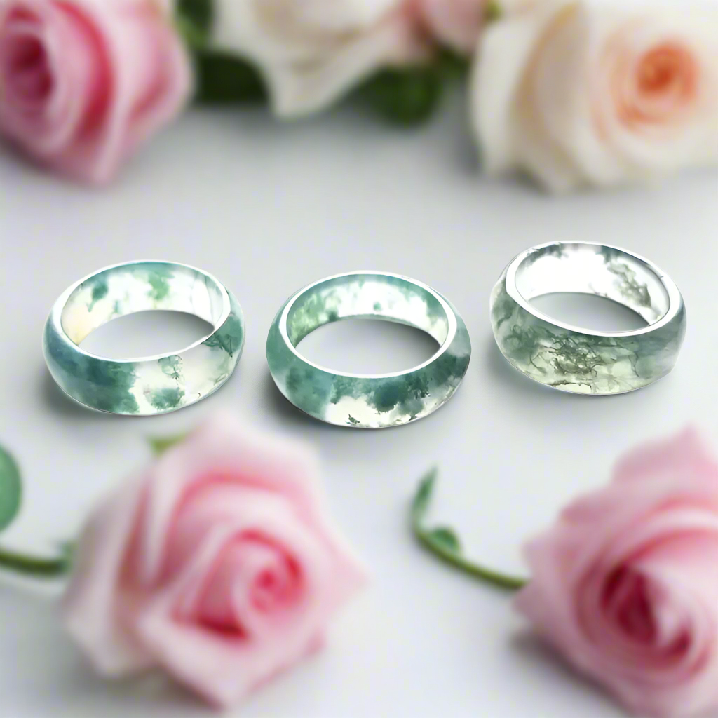 Moss Agate Unisex Band-Black Diamonds New York