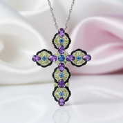 Natural Topaz and Amethyst Gemstone Cross Pendant Necklace-Black Diamonds New York