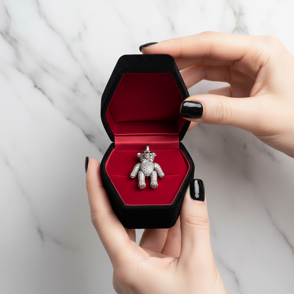 Punk Teddy Bear Pendant-Black Diamonds New York
