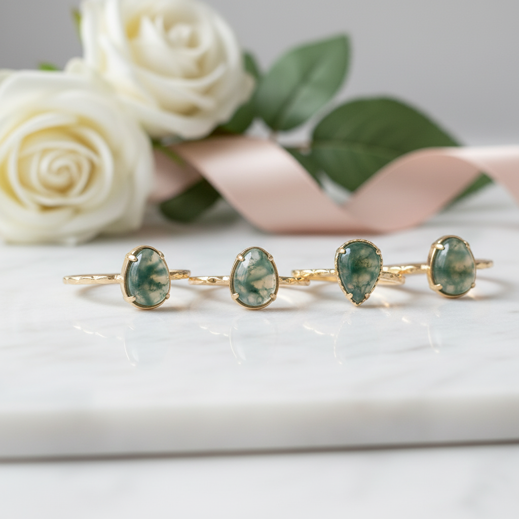 Natural Moss Agate Vintage Ring-Black Diamonds New York