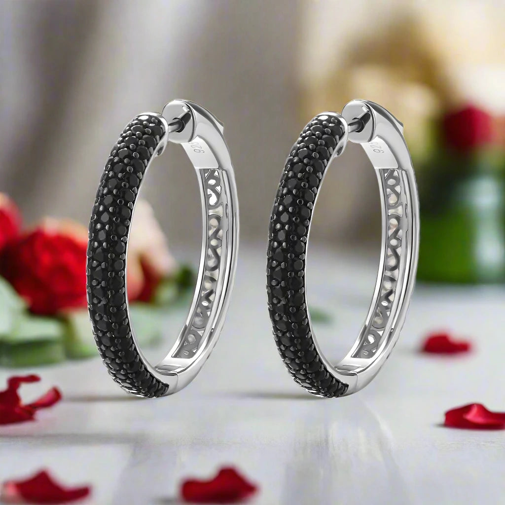 Delicate Natural Black Spinel Hoop Earrings-Black Diamonds New York
