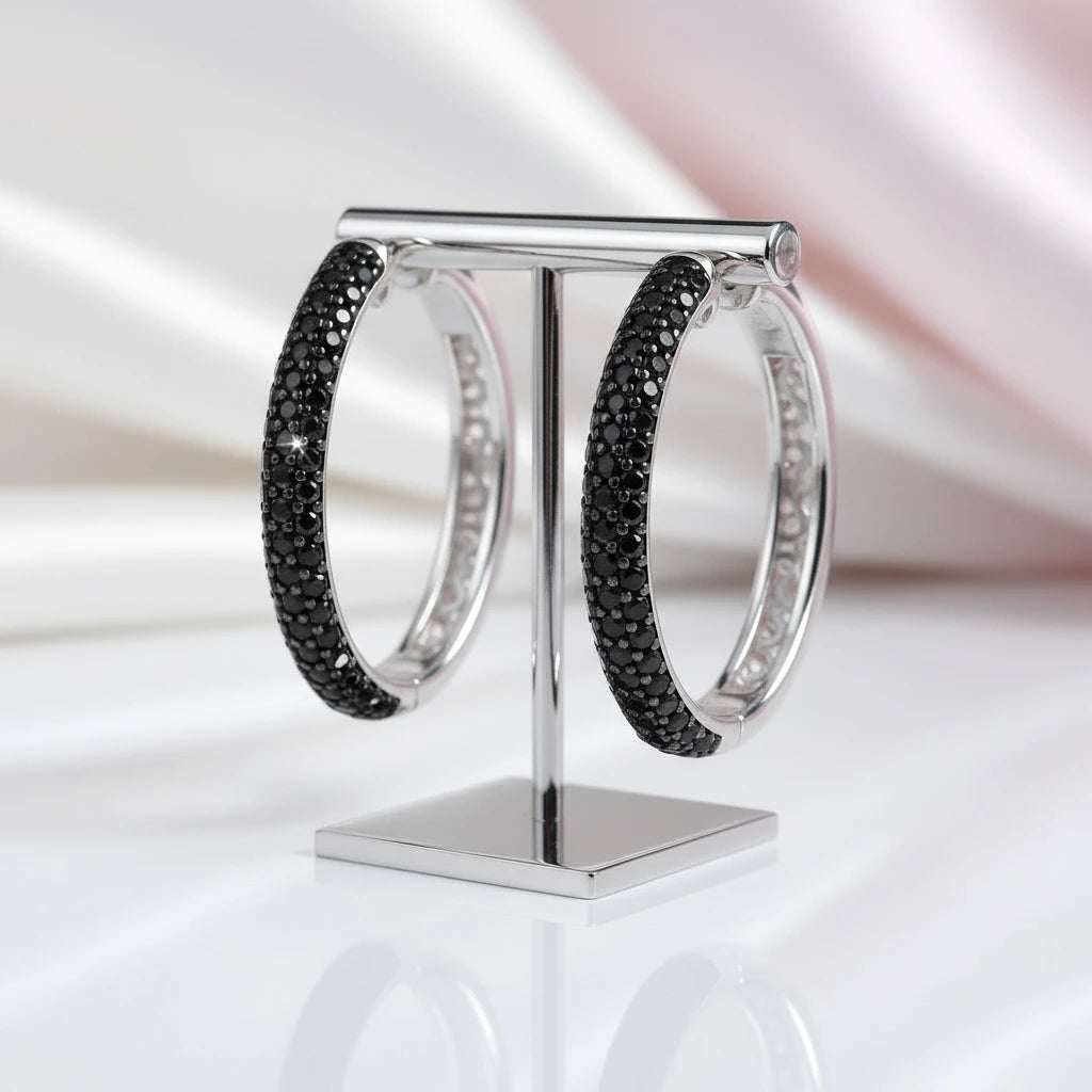 Delicate Black Spinel Hoop Earrings-Black Diamonds New York