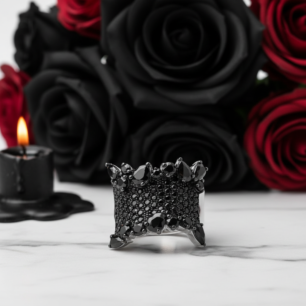 Gothic Natural Black Spinel Gemstone Ring-Black Diamonds New York