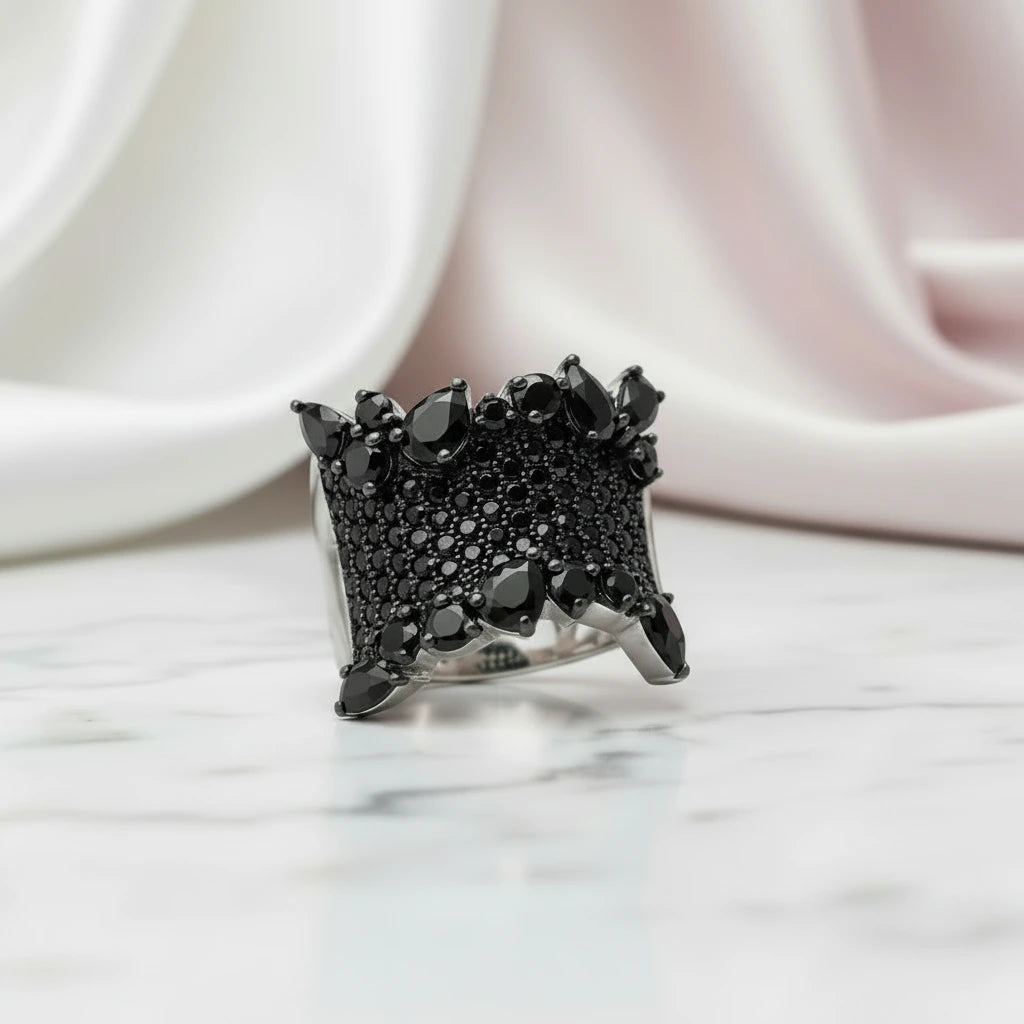 Gothic Natural Black Spinel Gemstone Ring-Black Diamonds New York
