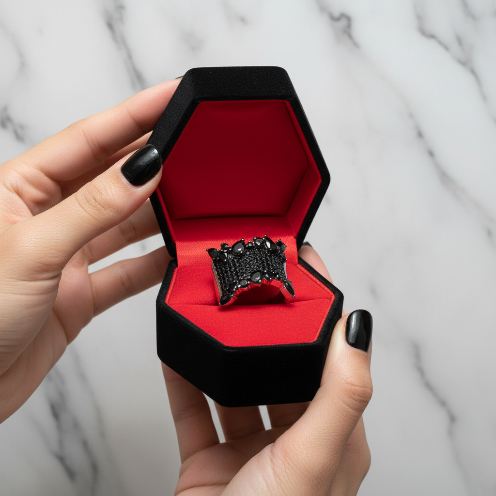 Gothic Natural Black Spinel Gemstone Ring-Black Diamonds New York