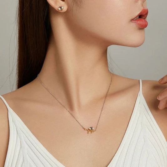 Lovely Honey Bee Necklace & Earrings Jewelry Set-Black Diamonds New York