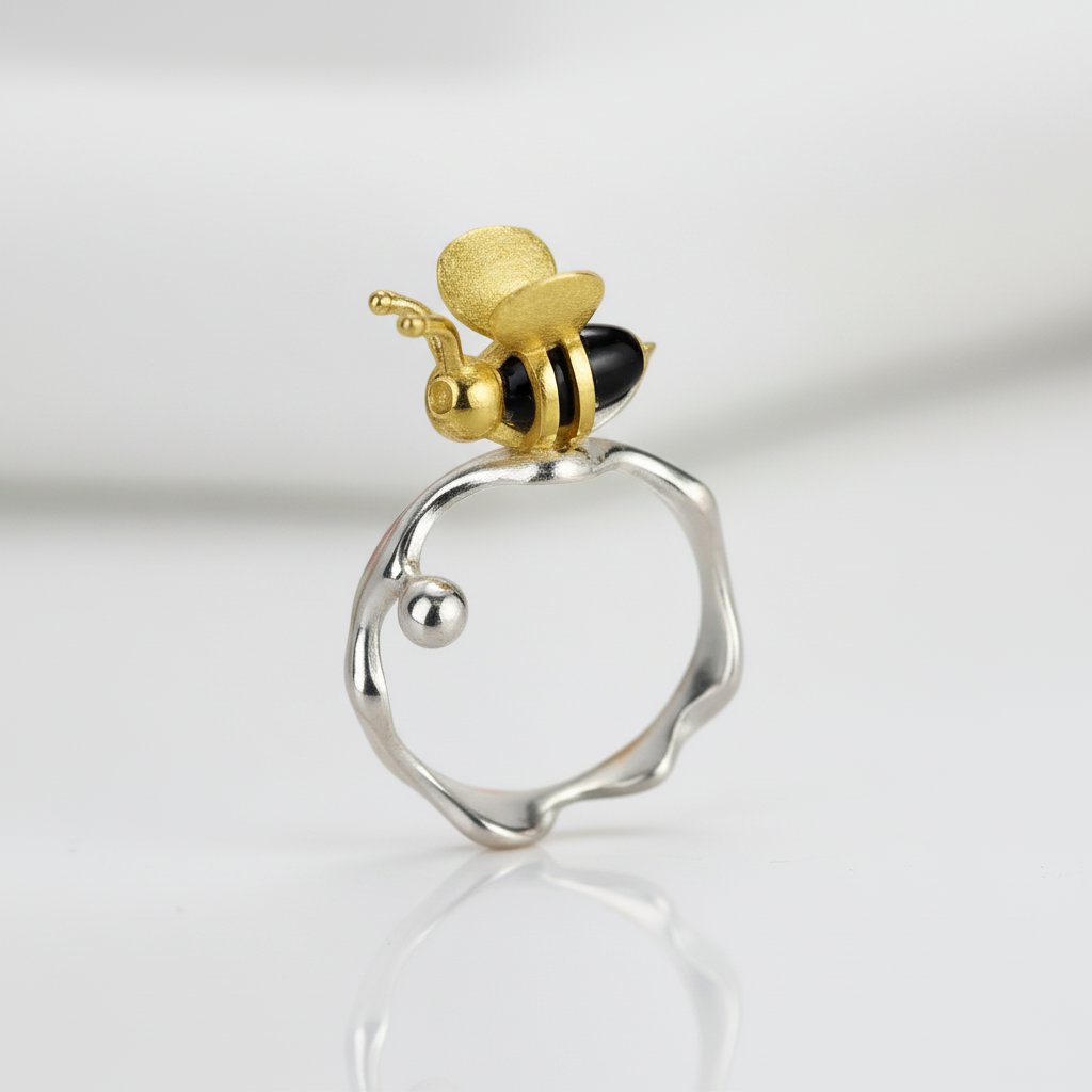 Handmade Bee and Dripping Honey Rings-Black Diamonds New York