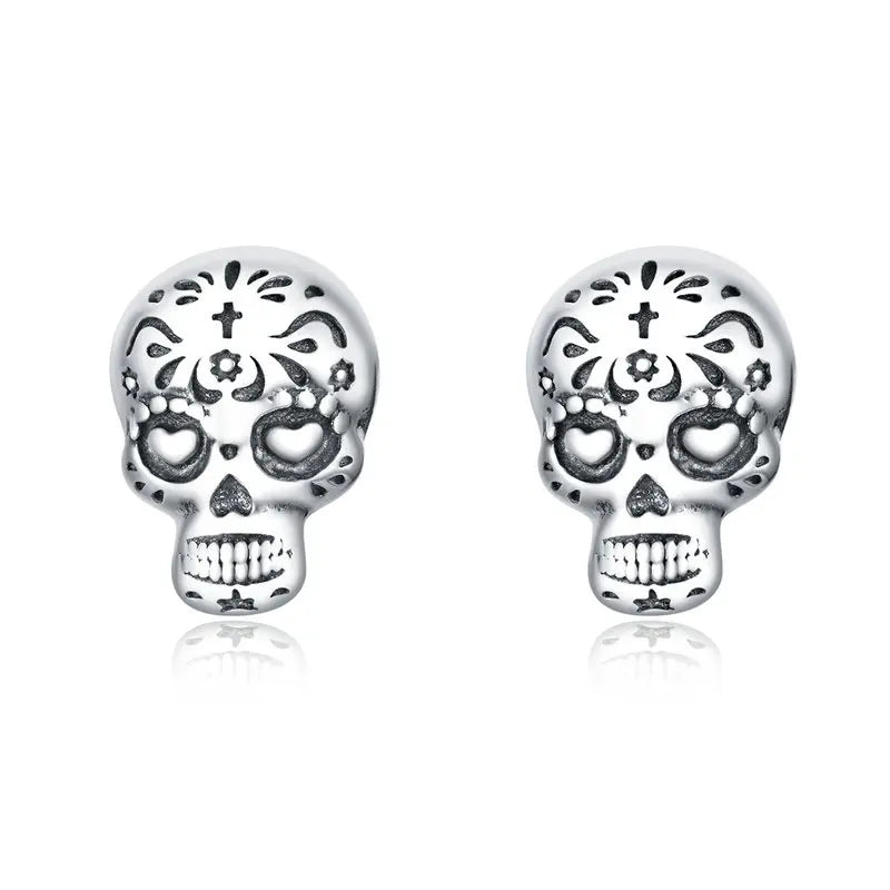 Simple Punk Skull & Skeleton Stud Earrings-Black Diamonds New York