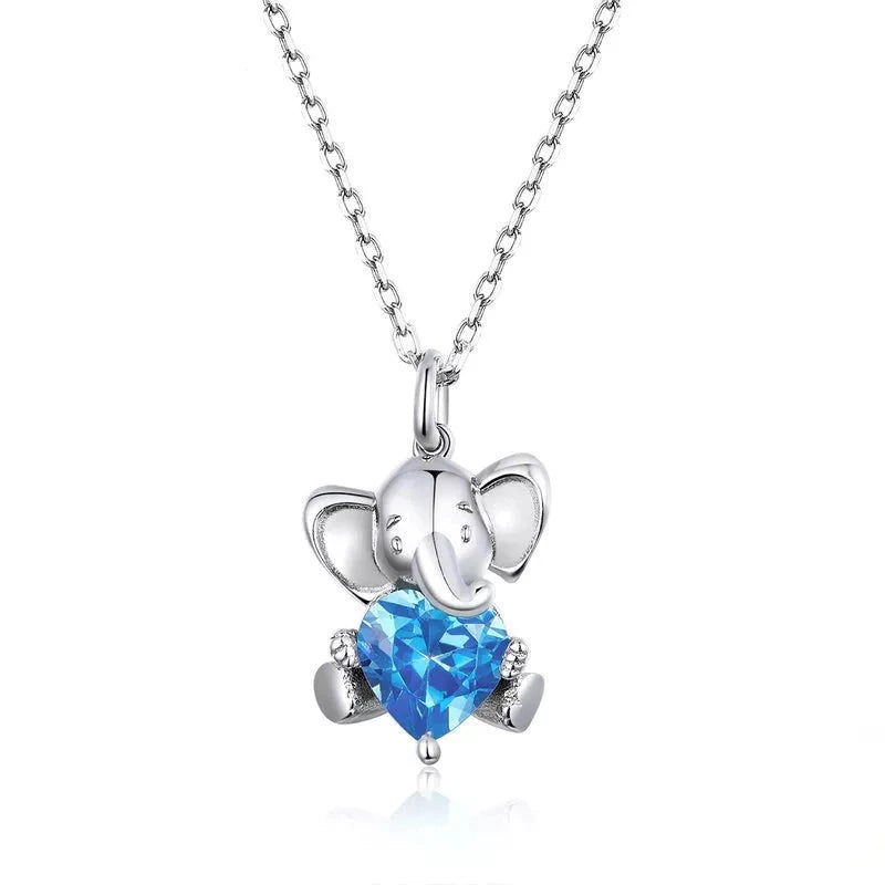 Ocean Blue Heart Cut EVN Diamond Elephant Pendant Necklace-Black Diamonds New York