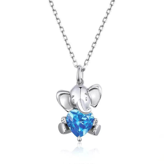 Ocean Blue Heart Cut Diamond Elephant Pendant Necklace-Black Diamonds New York