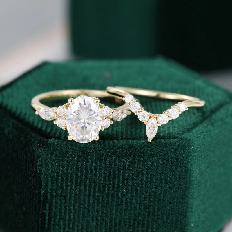 14K Rose Gold 1.5 Ct Oval Cut Moissanite Engagement Ring Set-Black Diamonds New York