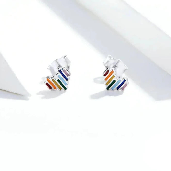 Enamel Rainbow Heart Stud Earrings-Black Diamonds New York