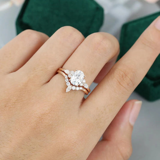 14K Rose Gold 1.5 Ct Oval Cut Diamond Engagement Ring Set-Black Diamonds New York