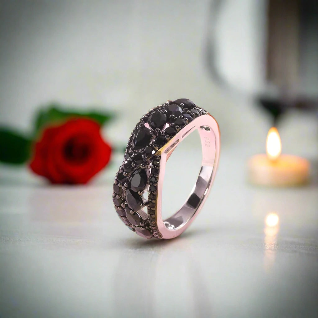 Infinity Pear-cut Natural Black Spinel Ring-Black Diamonds New York