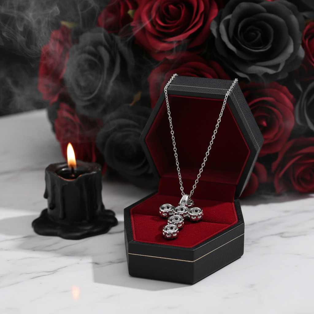 Round-cut Black Spinel Cross Goth Necklace-Black Diamonds New York